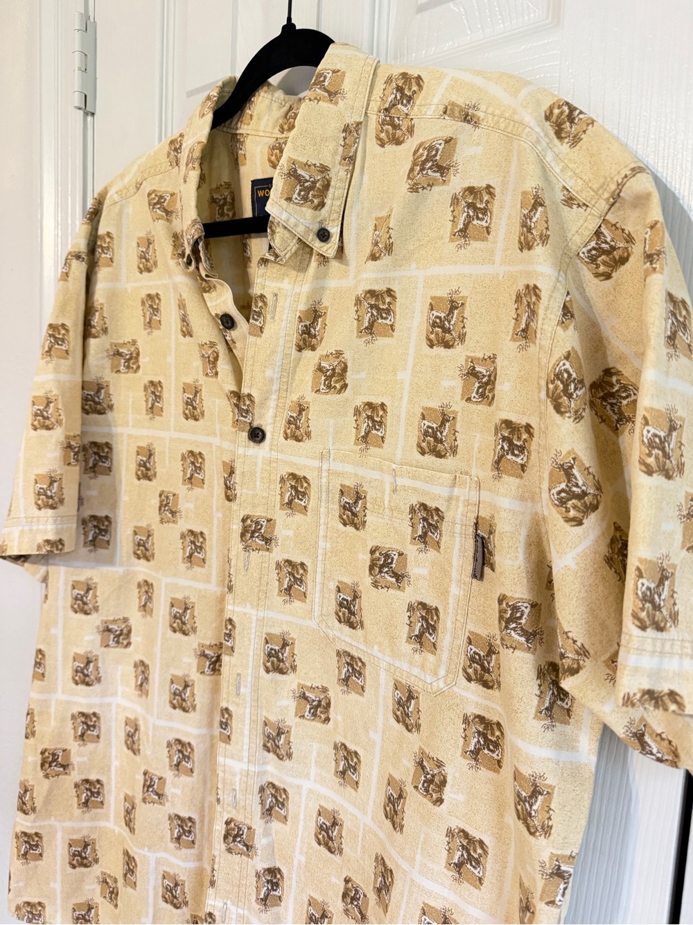 Vintage Woolrich Men's Short-Sleeve Shirt Beige SZ XL cabin core outdoorsman - Picture 2 of 9